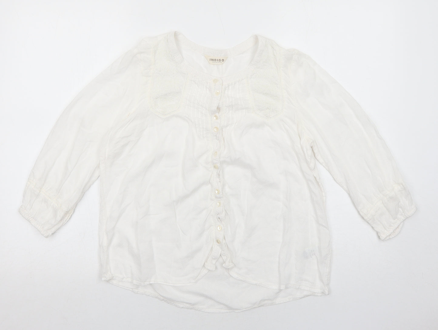 Marks and Spencer Womens White Viscose Basic Button-Up Size 10 Round Neck