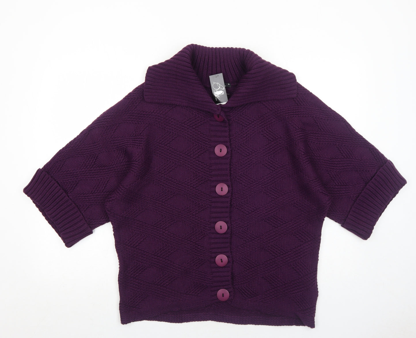 Bonmarché Womens Purple Collared Acrylic Cardigan Jumper Size M