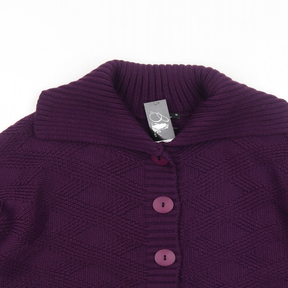Bonmarché Womens Purple Collared Acrylic Cardigan Jumper Size M