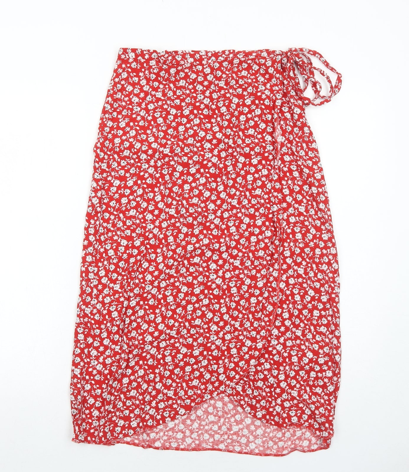 New Look Womens Red Floral Viscose Wrap Skirt Size 8 Button