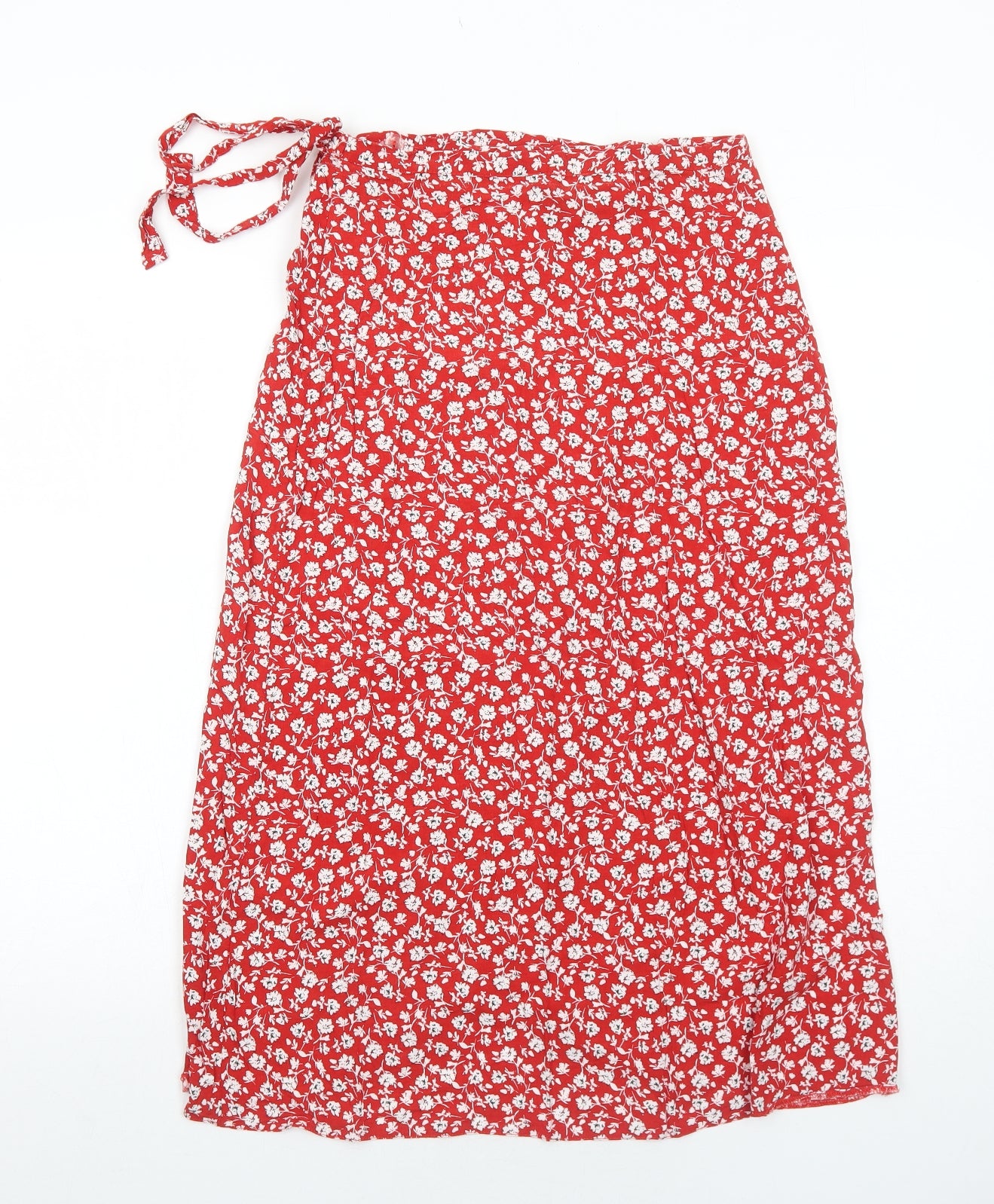 New Look Womens Red Floral Viscose Wrap Skirt Size 8 Button