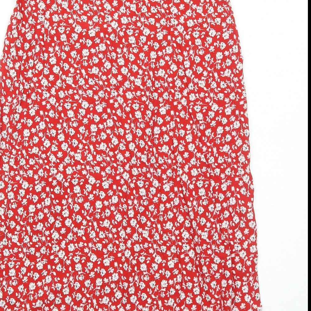 New Look Womens Red Floral Viscose Wrap Skirt Size 8 Button