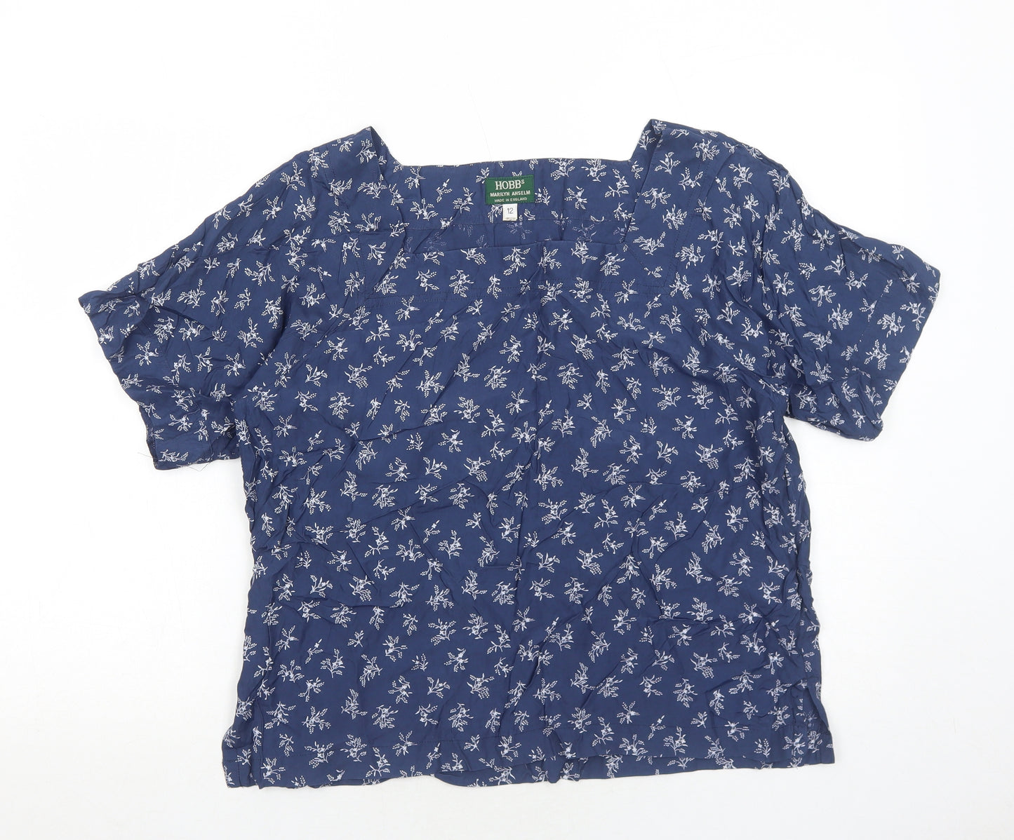 Hobbs Womens Blue Floral Viscose Basic Blouse Size 12 Round Neck