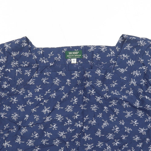 Hobbs Womens Blue Floral Viscose Basic Blouse Size 12 Round Neck