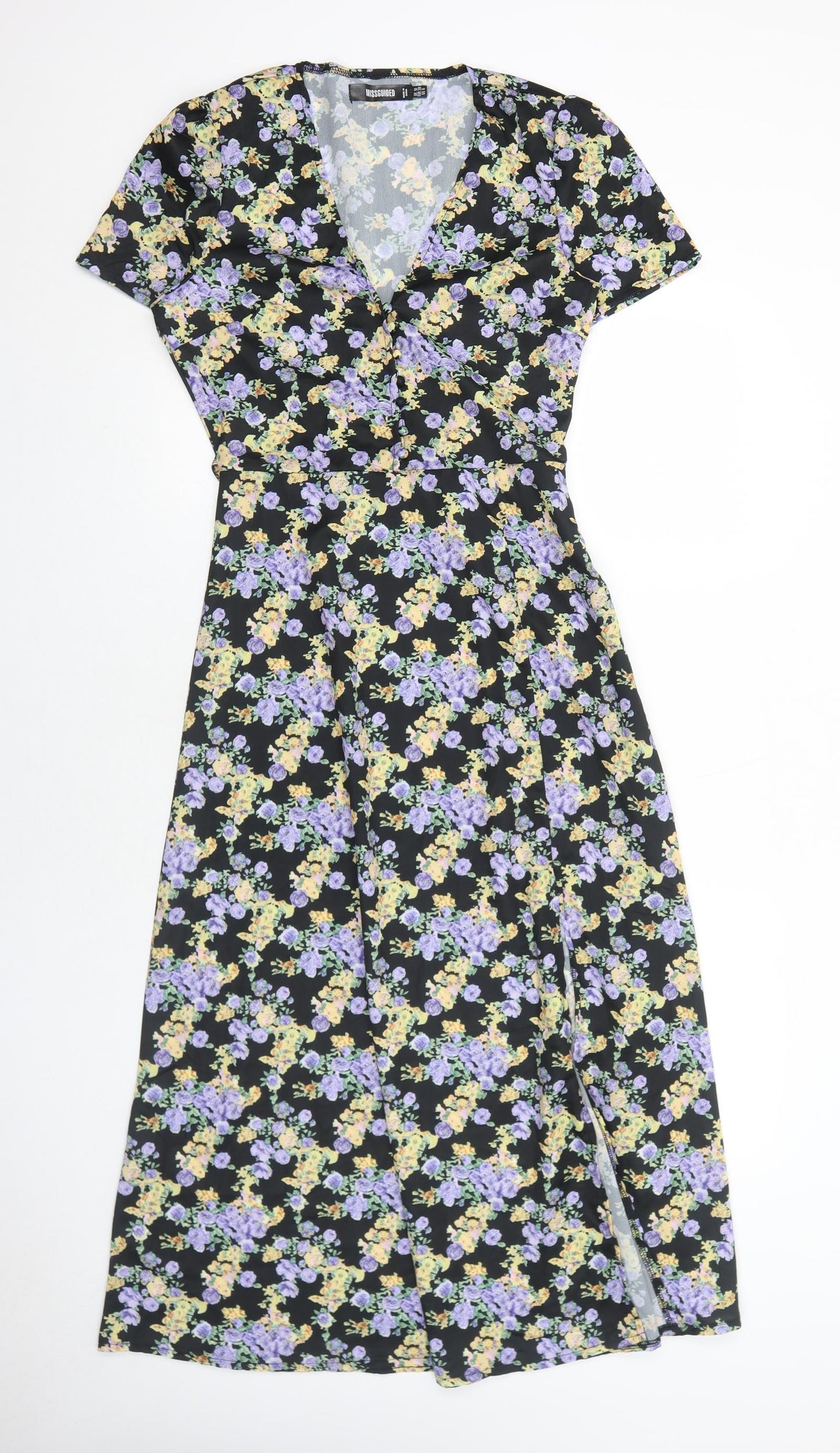 Missguided Womens Black Floral Polyester Trapeze & Swing Size 10 V-Neck Zip