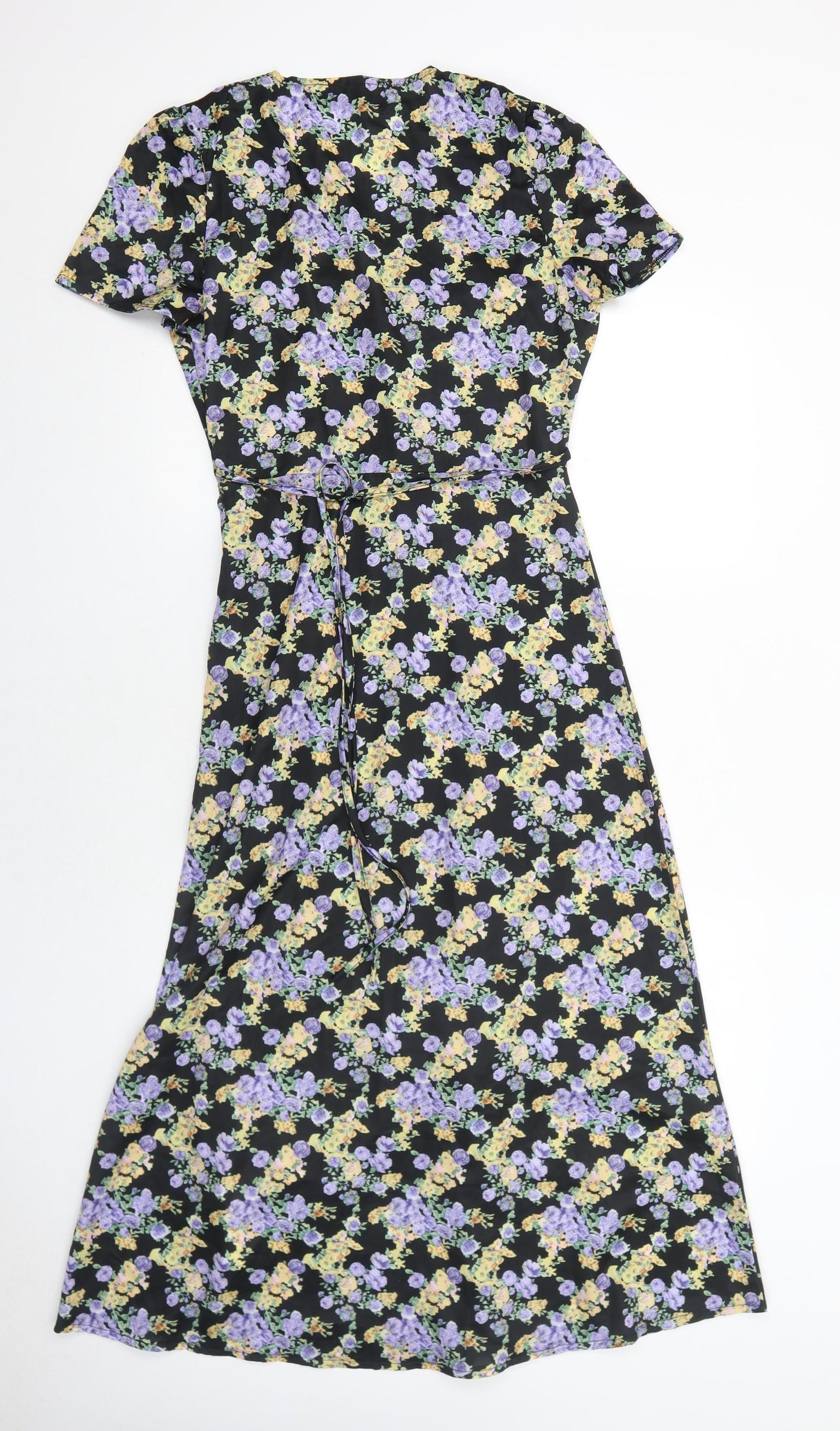 Missguided Womens Black Floral Polyester Trapeze & Swing Size 10 V-Neck Zip