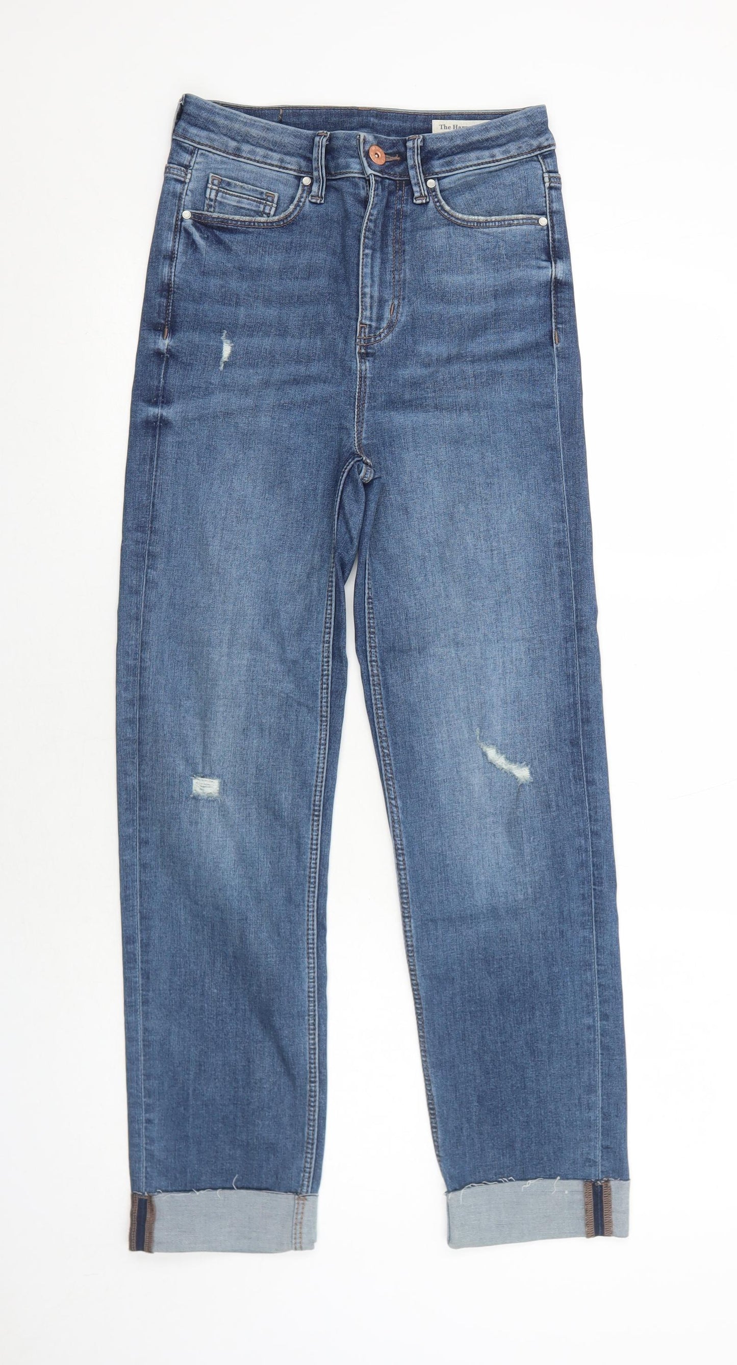 Marks and Spencer Womens Blue Cotton Straight Jeans Size 8 Regular Zip