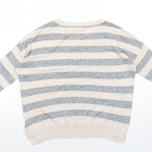 Gap Womens Beige V-Neck Striped Cotton Pullover Jumper Size XS