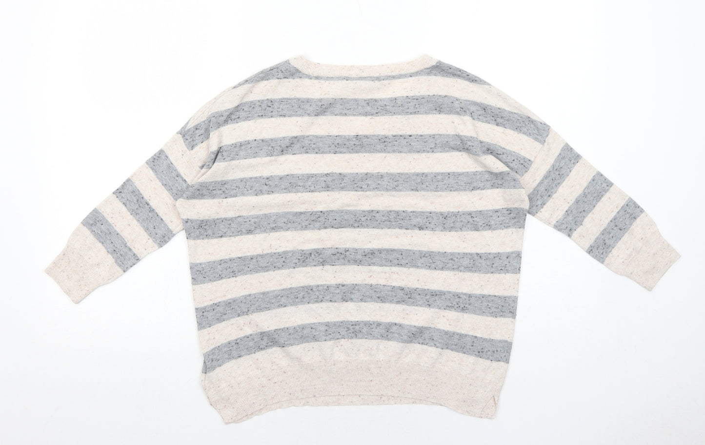 Gap Womens Beige V-Neck Striped Cotton Pullover Jumper Size XS