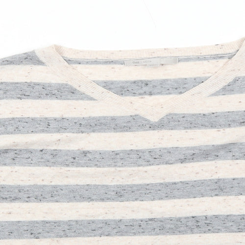 Gap Womens Beige V-Neck Striped Cotton Pullover Jumper Size XS