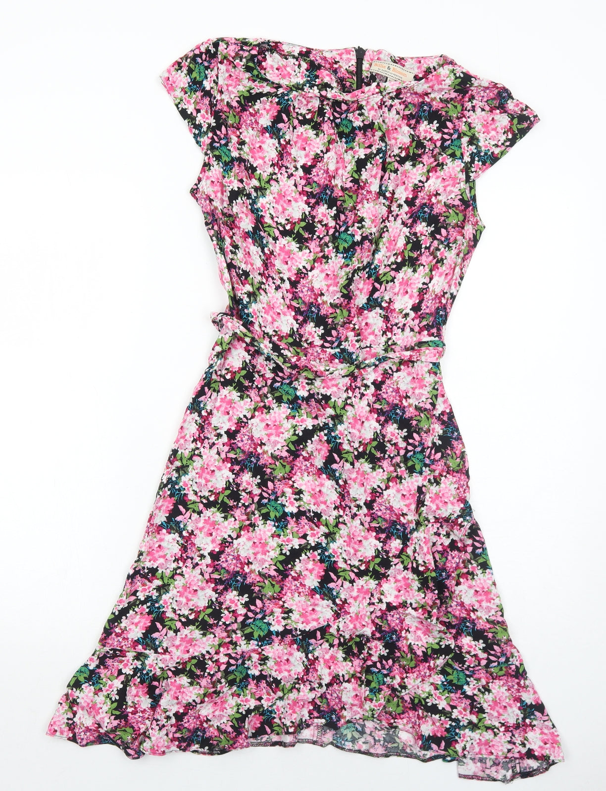 Dorothy Perkins Womens Pink Floral Viscose Fit & Flare Size 10 Round Neck Zip