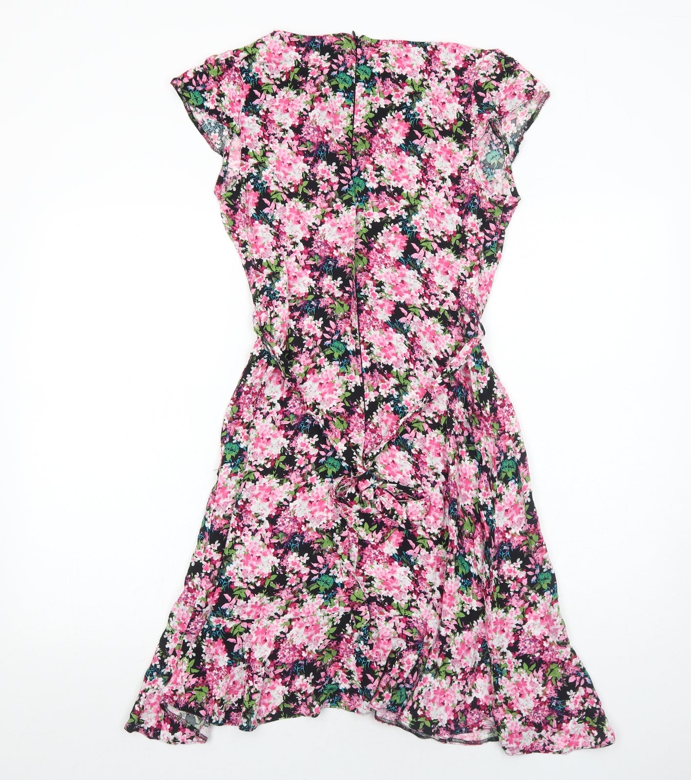 Dorothy Perkins Womens Pink Floral Viscose Fit & Flare Size 10 Round Neck Zip