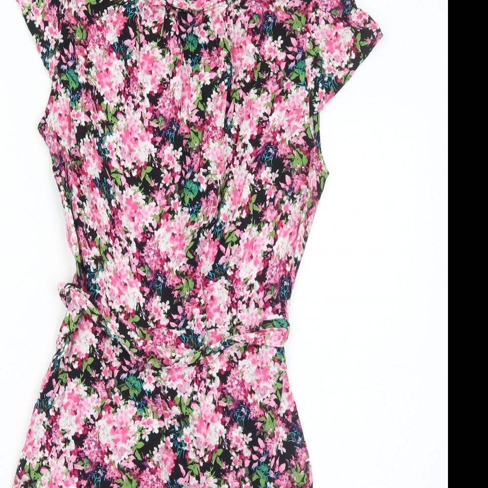 Dorothy Perkins Womens Pink Floral Viscose Fit & Flare Size 10 Round Neck Zip