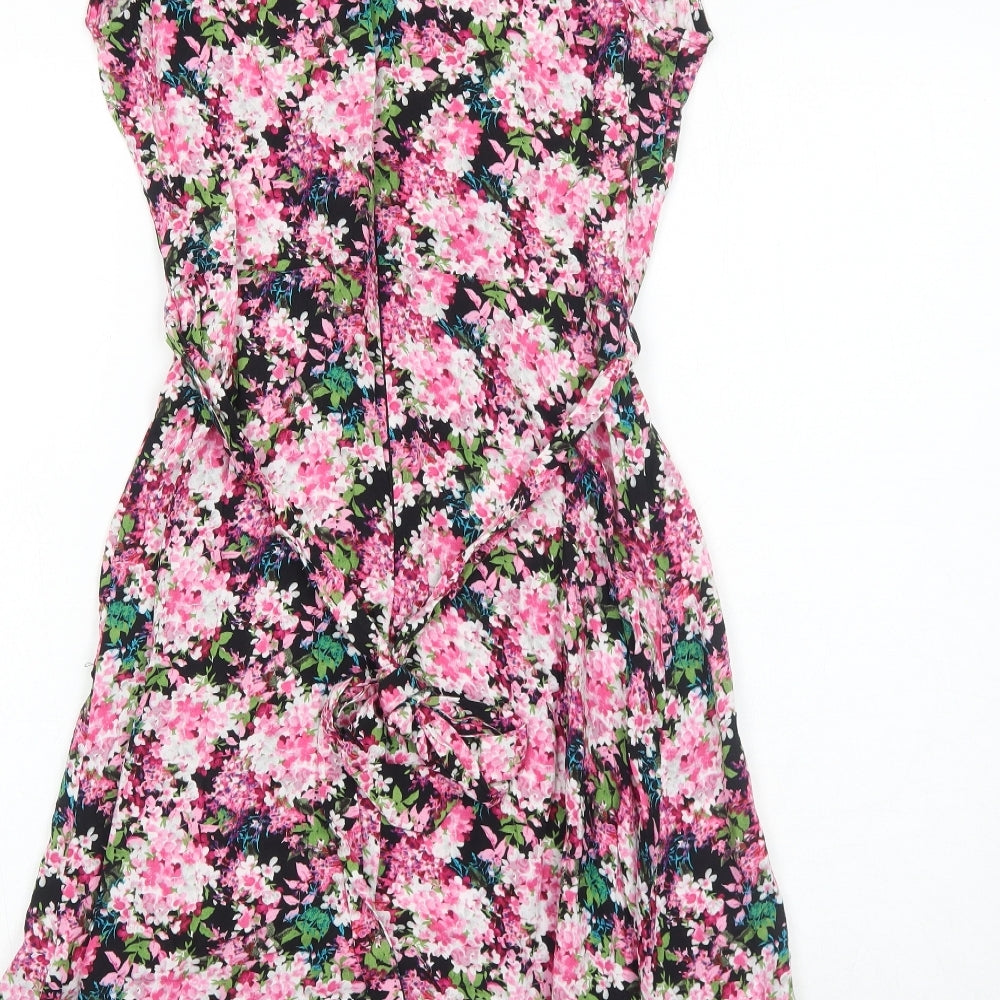 Dorothy Perkins Womens Pink Floral Viscose Fit & Flare Size 10 Round Neck Zip