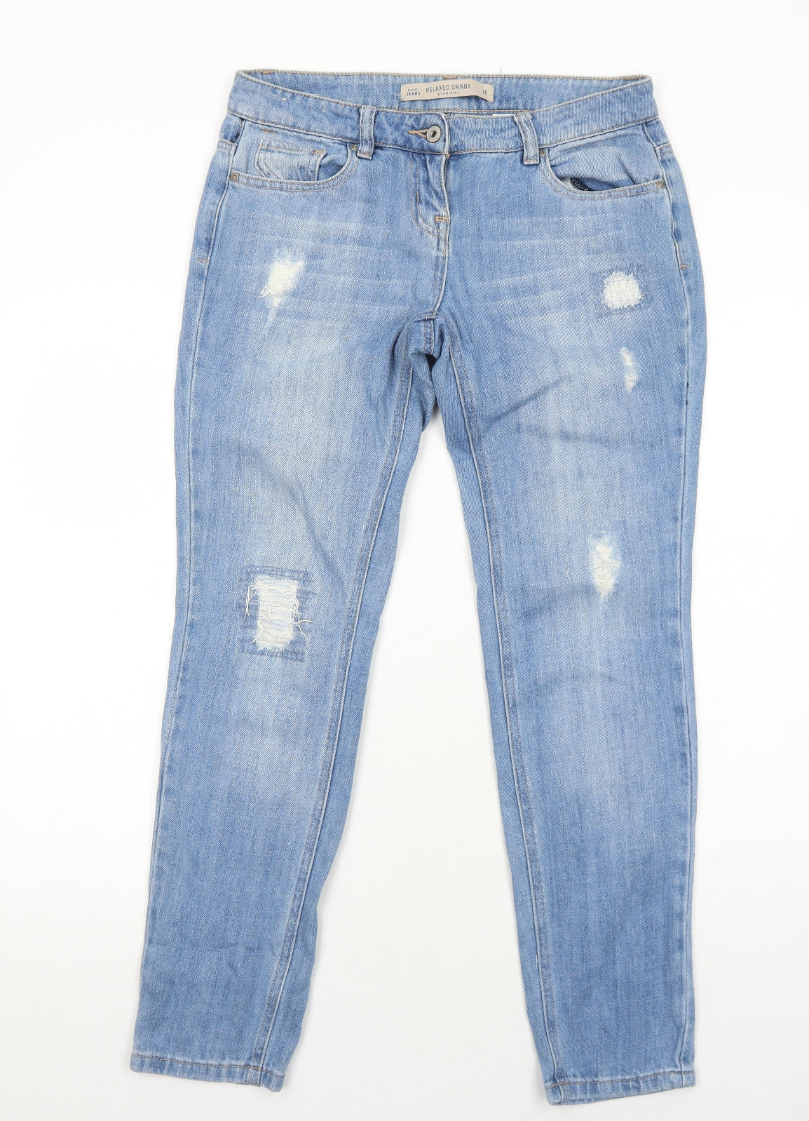 NEXT Womens Blue Cotton Skinny Jeans Size 8 Relaxed Zip