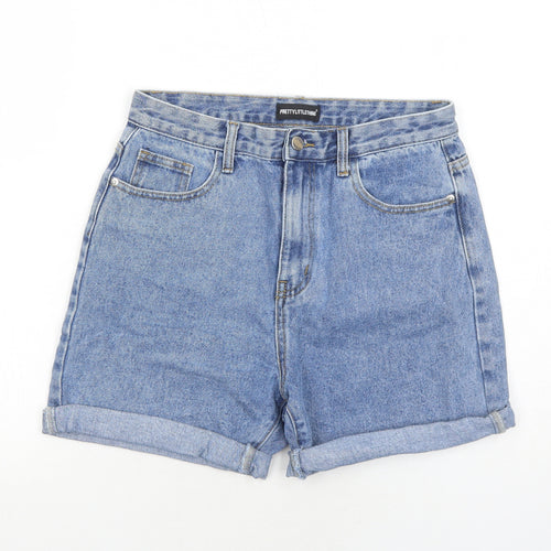 PRETTYLITTLETHING Womens Blue Cotton Boyfriend Shorts Size 10 Regular Zip