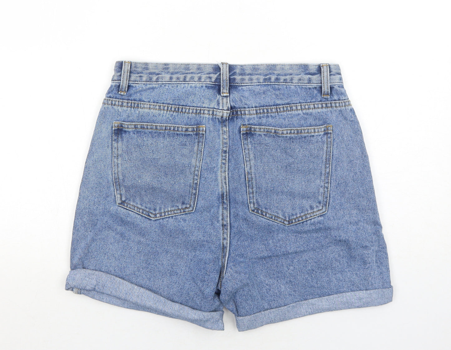 PRETTYLITTLETHING Womens Blue Cotton Boyfriend Shorts Size 10 Regular Zip