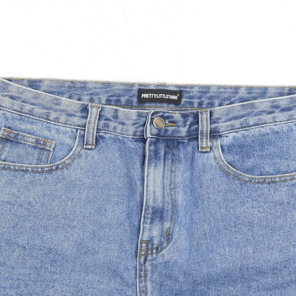 PRETTYLITTLETHING Womens Blue Cotton Boyfriend Shorts Size 10 Regular Zip