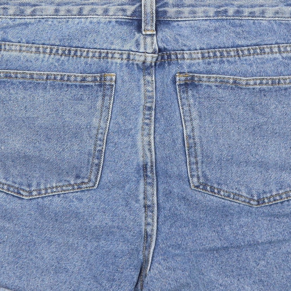 PRETTYLITTLETHING Womens Blue Cotton Boyfriend Shorts Size 10 Regular Zip