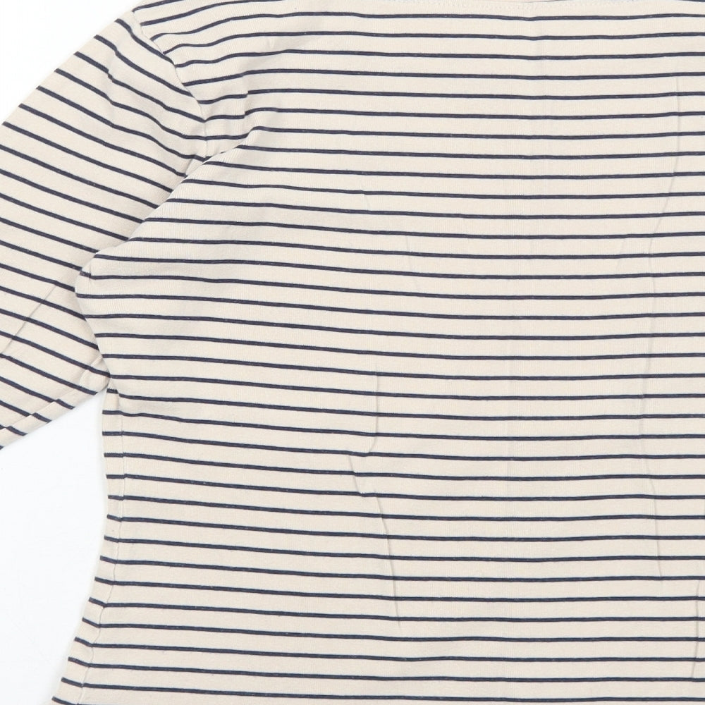M&Co Womens Ivory Striped Cotton Basic T-Shirt Size 12 Boat Neck