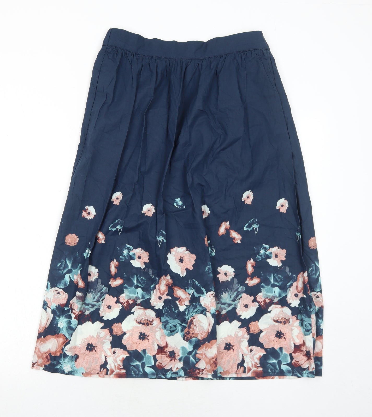 Mudo Collection Womens Blue Floral Cotton Swing Skirt Size 8