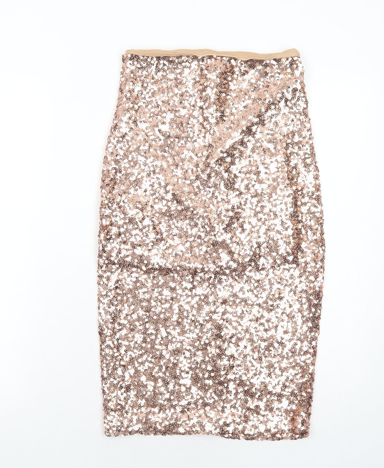 ASOS Womens Gold Polyester Straight & Pencil Skirt Size 8 Zip