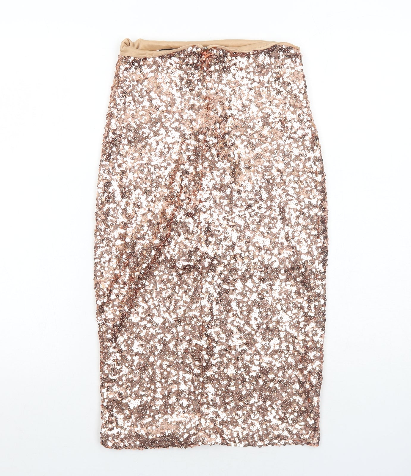 ASOS Womens Gold Polyester Straight & Pencil Skirt Size 8 Zip