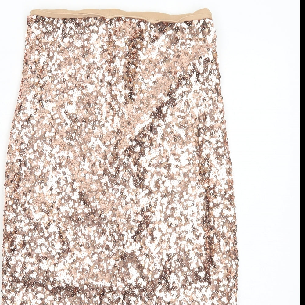 ASOS Womens Gold Polyester Straight & Pencil Skirt Size 8 Zip