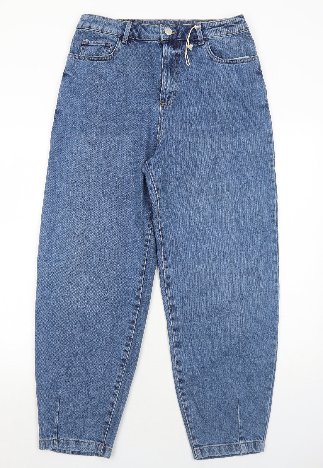 Marks and Spencer Womens Blue Cotton Tapered Jeans Size 12 Regular Zip