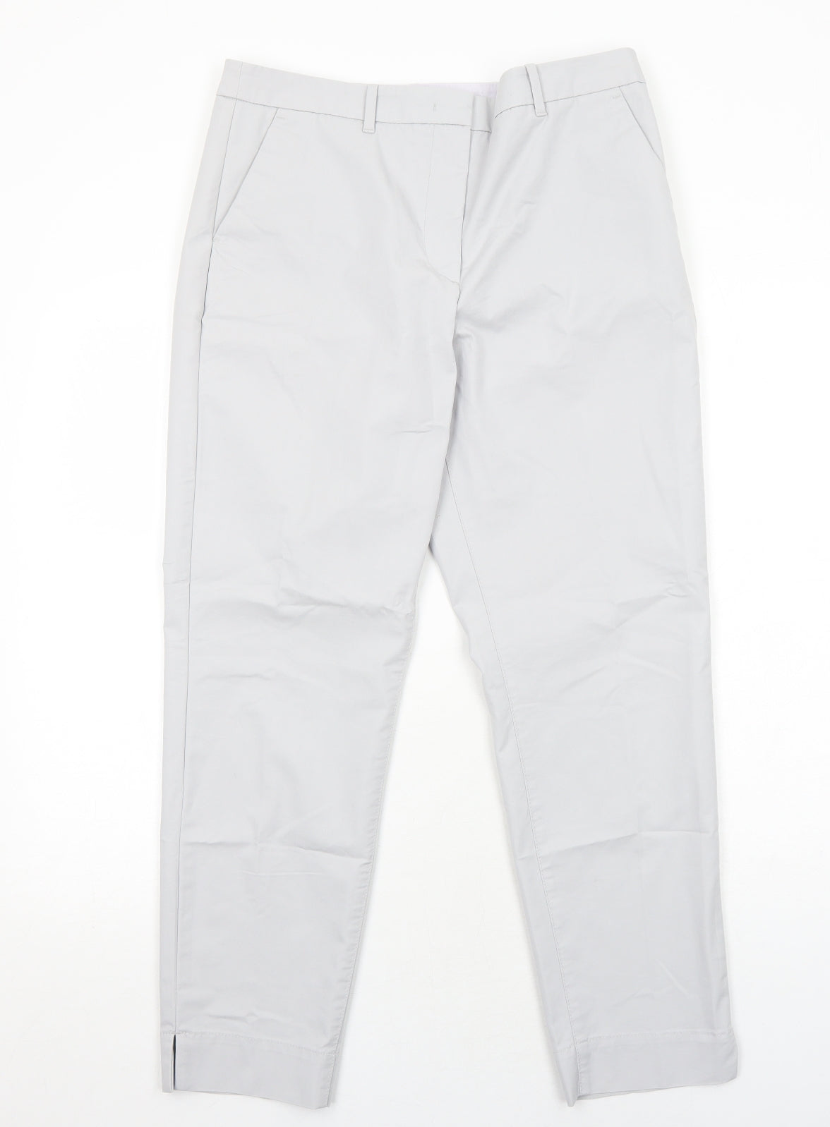Marks and Spencer Womens Grey Cotton Chino Trousers Size 12 Regular Zip