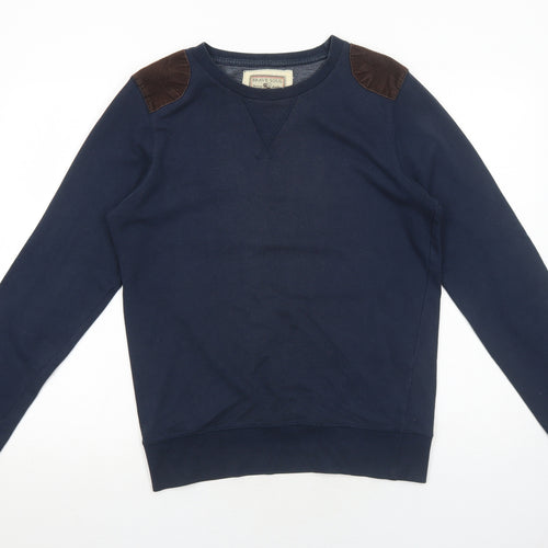 Brave Soul Mens Blue Cotton Pullover Sweatshirt Size S - Elbow Patches