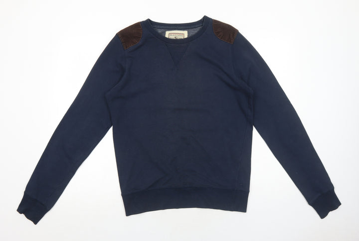 Brave Soul Mens Blue Cotton Pullover Sweatshirt Size S - Elbow Patches