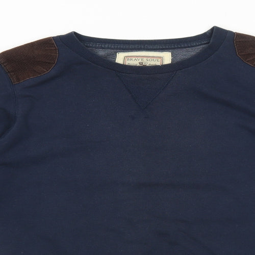 Brave Soul Mens Blue Cotton Pullover Sweatshirt Size S - Elbow Patches