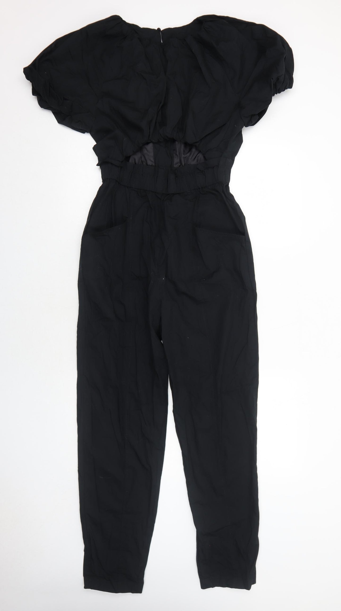 Zara Womens Black Cotton Jumpsuit One-Piece Size S Button - Cut Out Detail