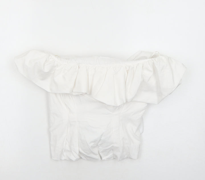 Zara Womens White Cotton Basic Blouse Size M Boat Neck