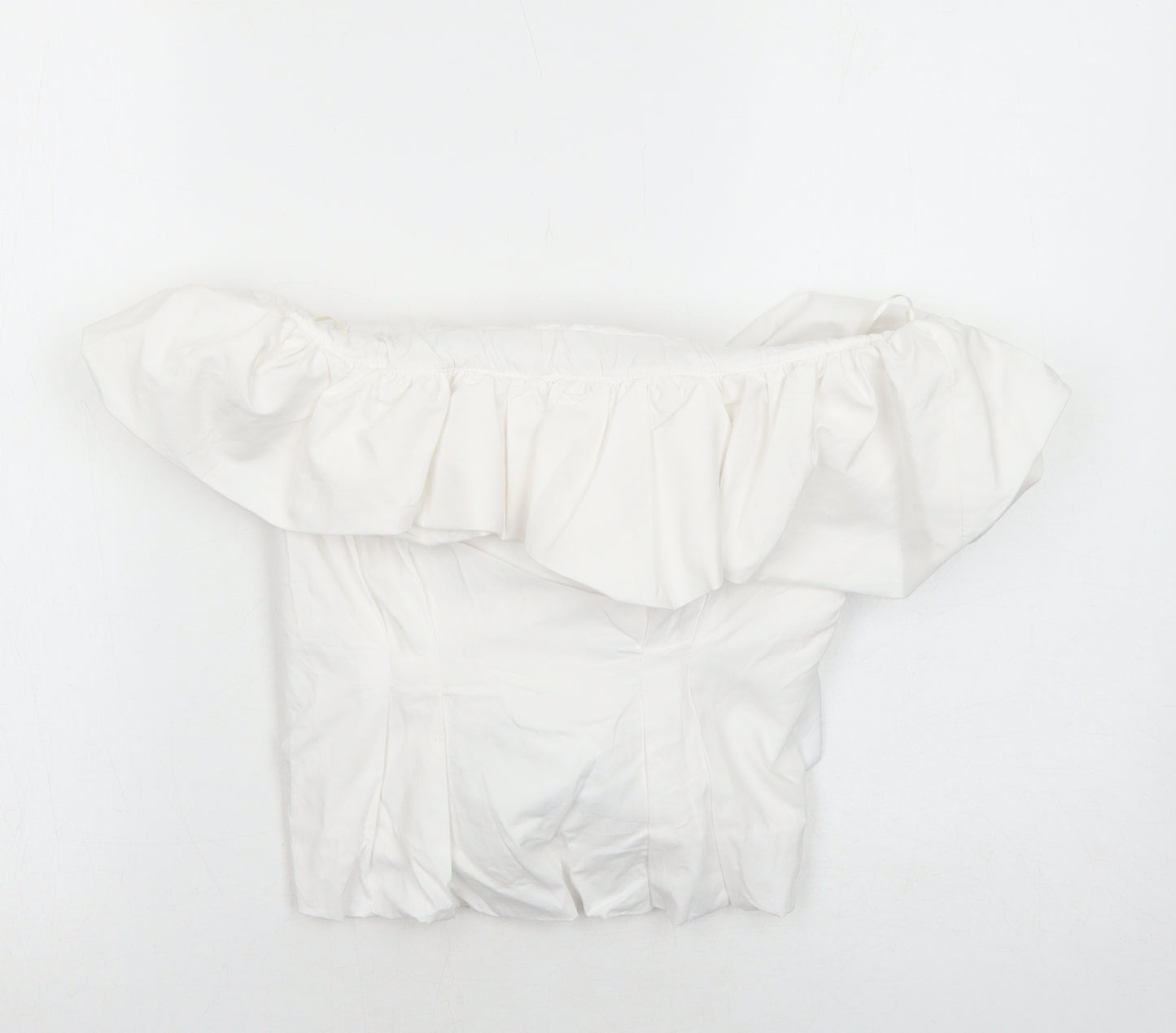 Zara Womens White Cotton Basic Blouse Size M Boat Neck