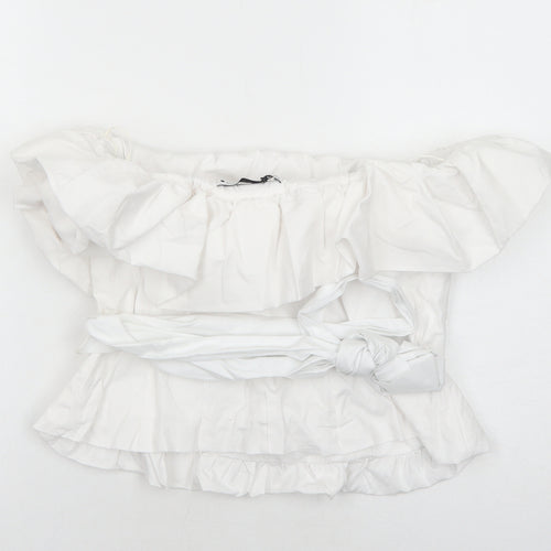 Zara Womens White Cotton Basic Blouse Size M Boat Neck