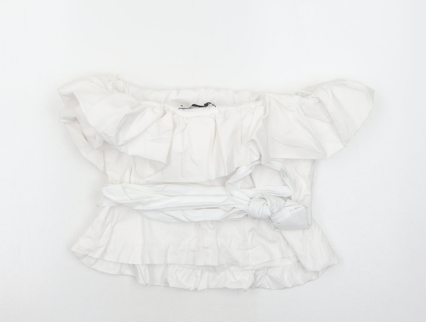 Zara Womens White Cotton Basic Blouse Size M Boat Neck