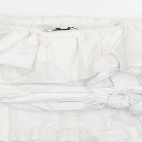 Zara Womens White Cotton Basic Blouse Size M Boat Neck