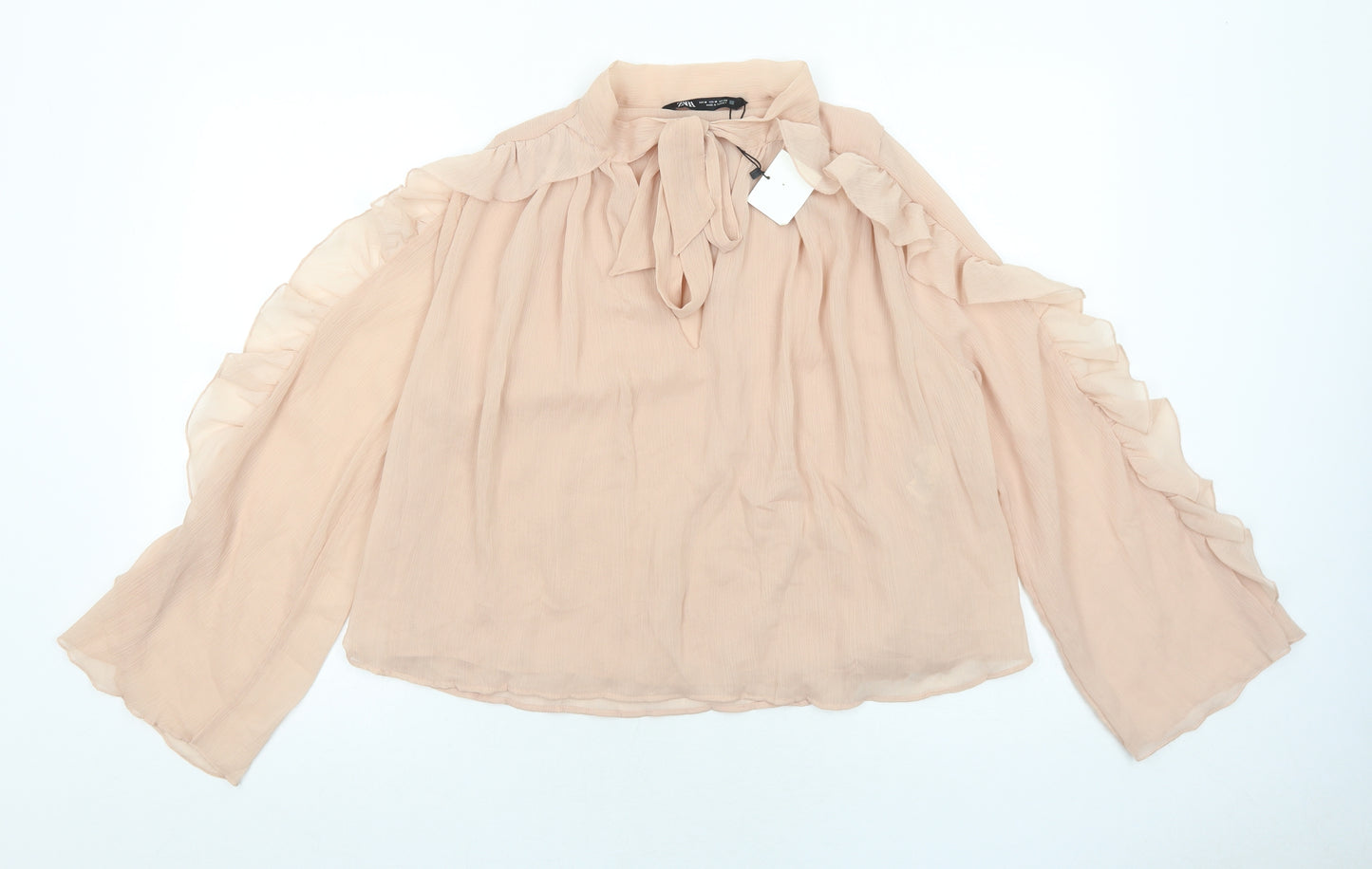 Zara Womens Beige Polyester Basic Blouse Size M V-Neck