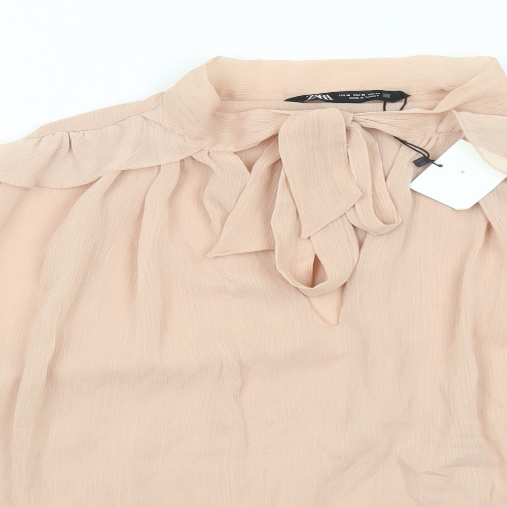 Zara Womens Beige Polyester Basic Blouse Size M V-Neck
