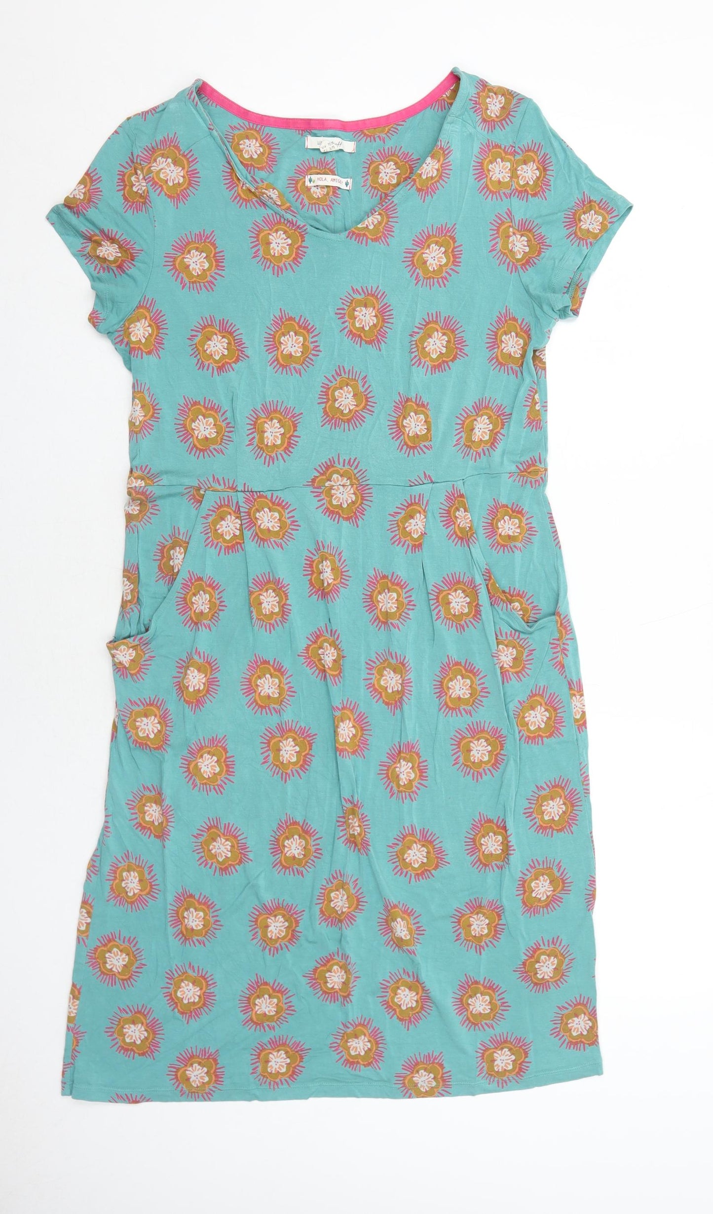 White Stuff Womens Green Geometric Viscose T-Shirt Dress Size 12 Round Neck Pullover