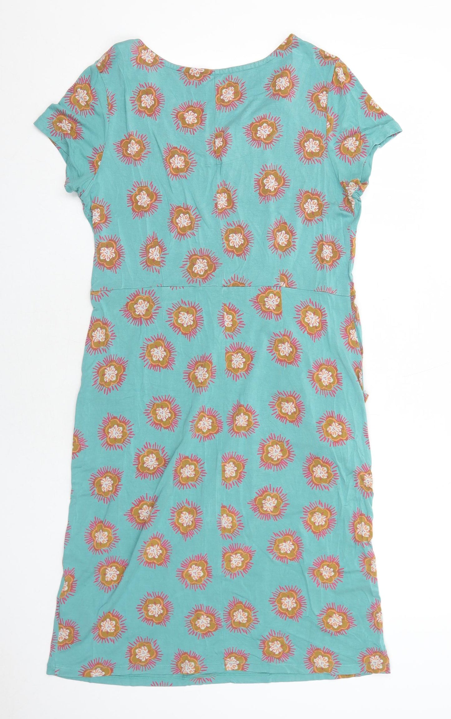 White Stuff Womens Green Geometric Viscose T-Shirt Dress Size 12 Round Neck Pullover
