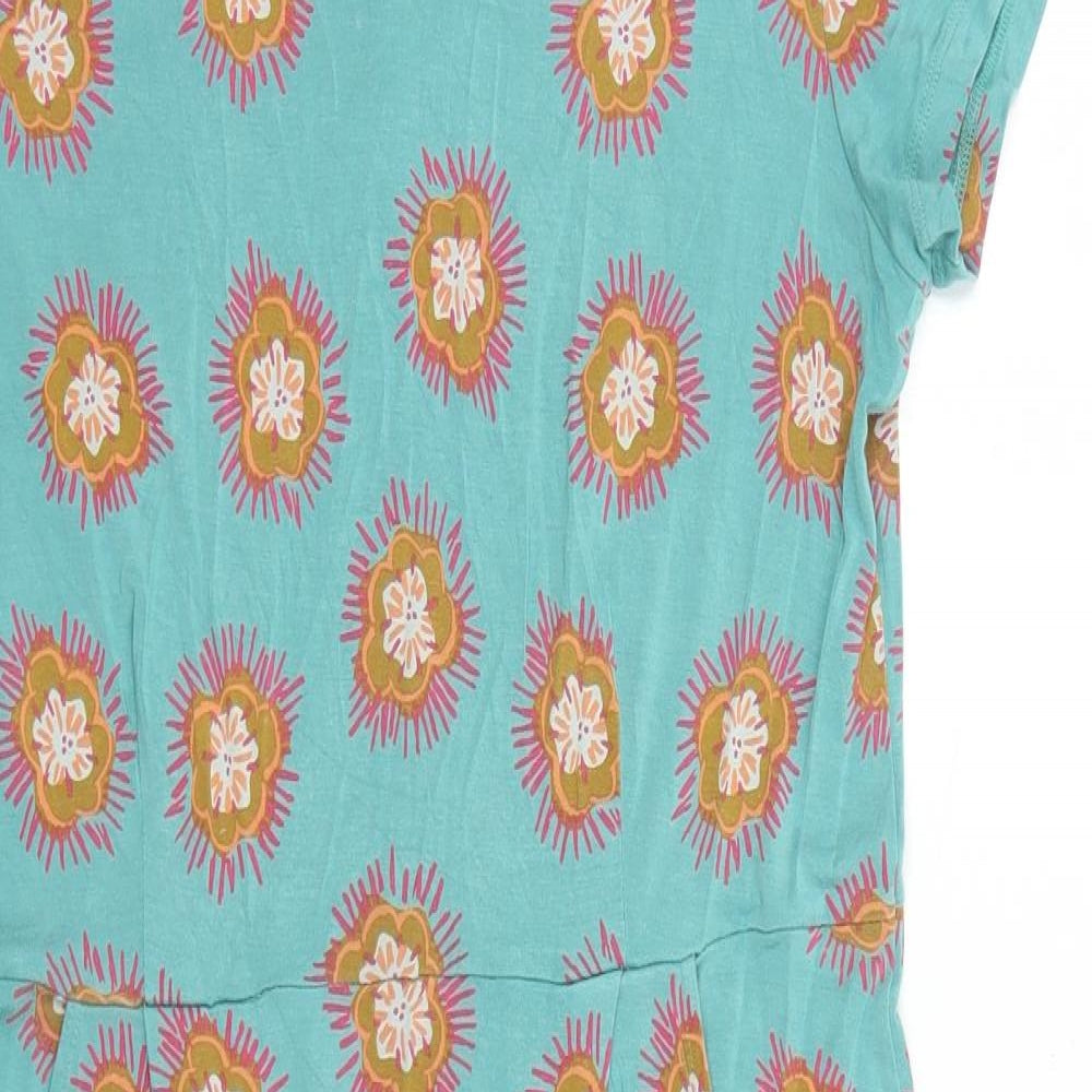 White Stuff Womens Green Geometric Viscose T-Shirt Dress Size 12 Round Neck Pullover