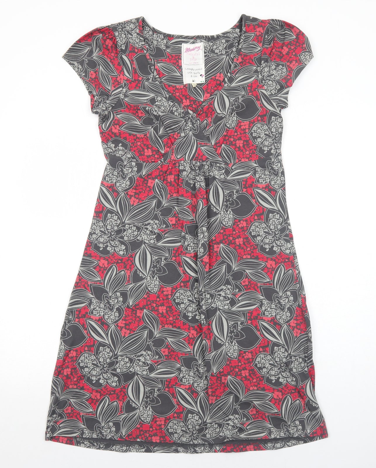 MANTARAY PRODUCTS Womens Grey Floral Cotton Trapeze & Swing Size 12 V-Neck Pullover