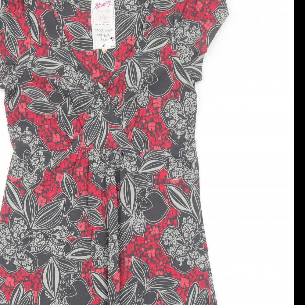 MANTARAY PRODUCTS Womens Grey Floral Cotton Trapeze & Swing Size 12 V-Neck Pullover