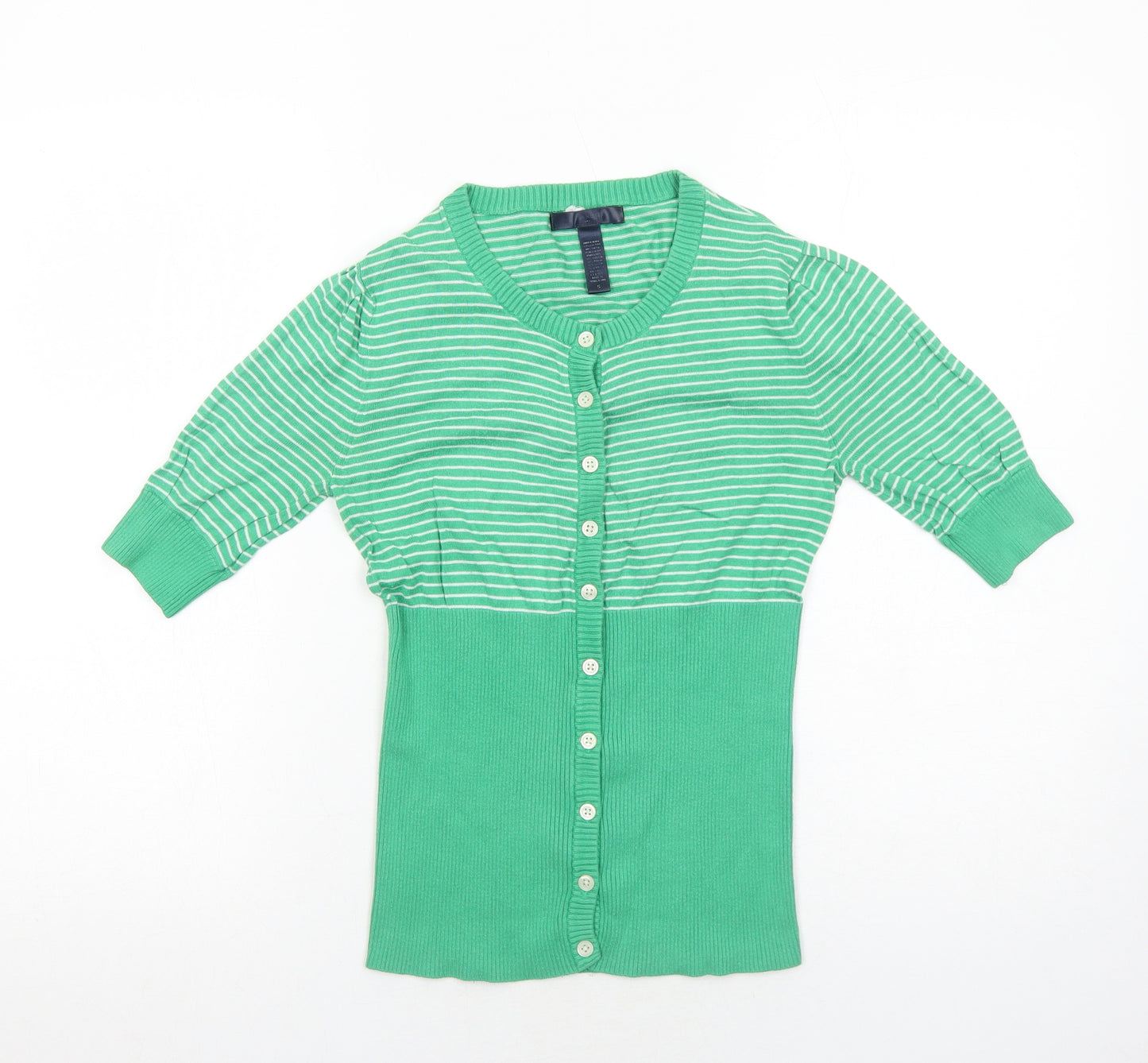 Banana Republic Womens Green Round Neck Striped Cotton Cardigan Jumper Size S