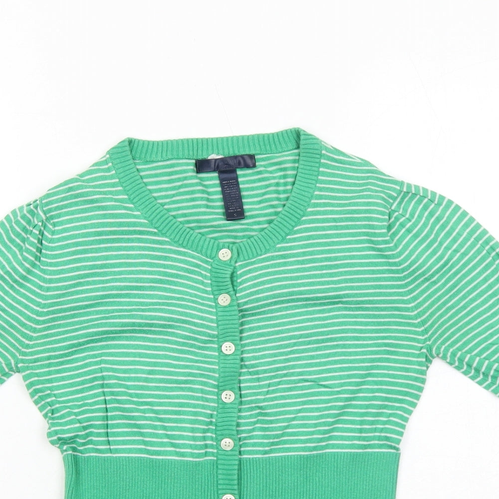 Banana Republic Womens Green Round Neck Striped Cotton Cardigan Jumper Size S