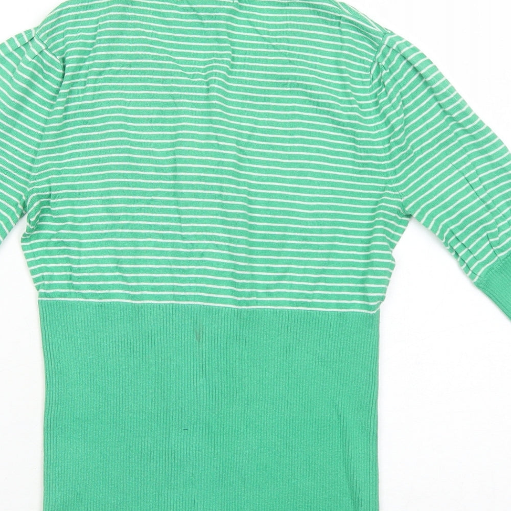 Banana Republic Womens Green Round Neck Striped Cotton Cardigan Jumper Size S