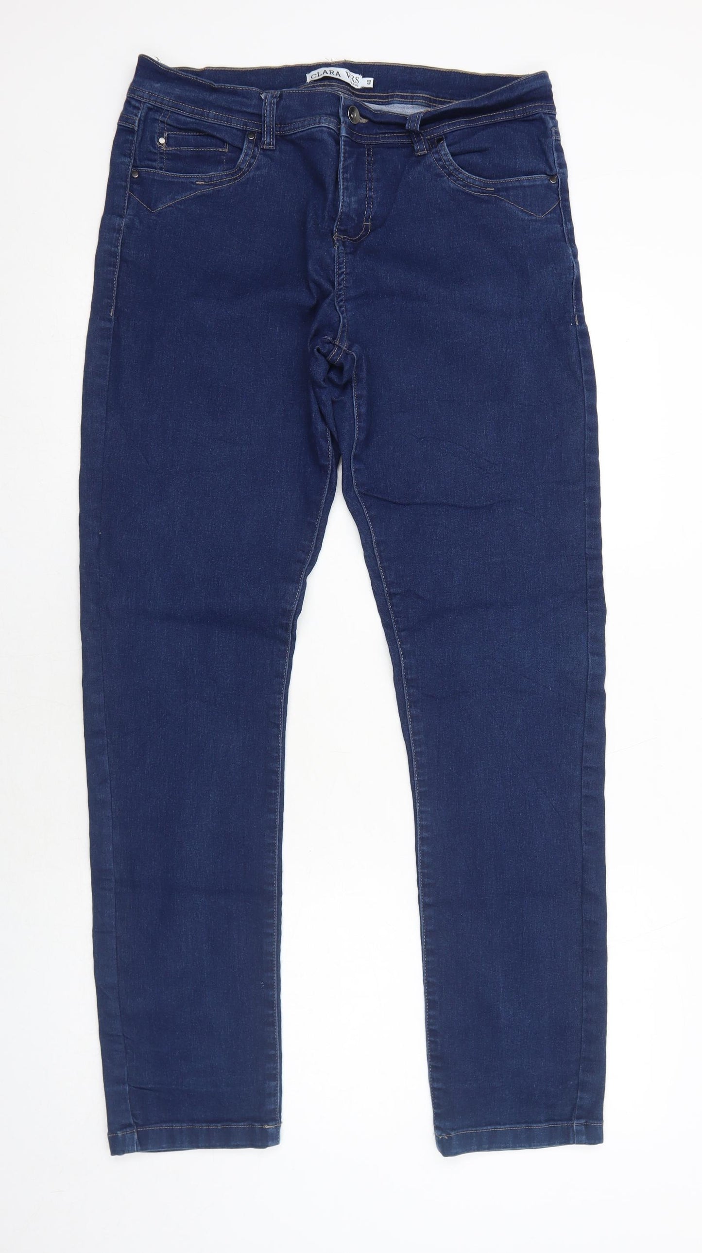 Clara VRS Womens Blue Cotton Straight Jeans Size 12 Regular Zip